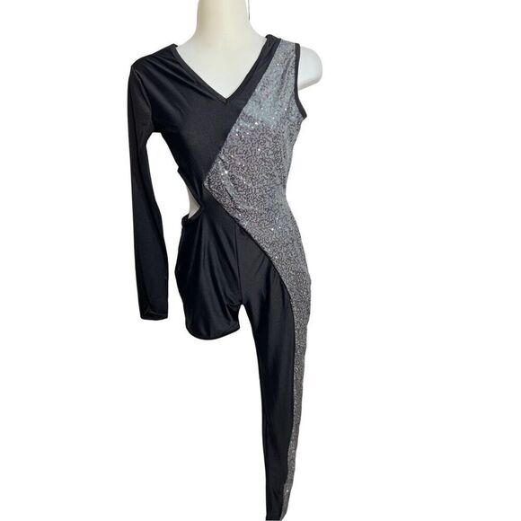 Curtain Call Leotard Adult Small Medium Black Widow Dance Costume One-Leg 3Pc - Picture 1 of 13